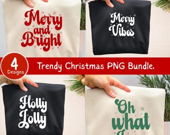 Trendy Christmas PNG Bundle, Preppy Christmas Png, Retro Holiday Shirt Design, Merry and Bright Png, Christmas Shirt, Design Sublimation
