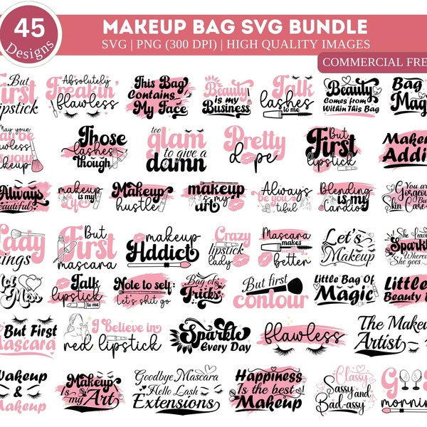 Mega bolsa de maquillaje SVG paquete/ bolsa de maquillaje PNG/ maquillaje SVG/ diseño de bolsa de maquillaje/ bolsa svg/ moda svg/ rímel svg/ cita de belleza/ bolsa cosmética svg