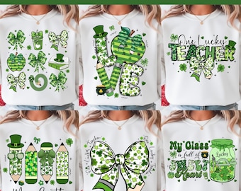 Teacher St Patrick’s Day Png Bundle, Lucky teacher Png, St Patricks Day Coquette Png, Teacher Pencil png, Teacher Shirt (Design Sublimation)