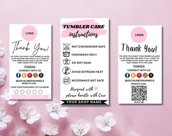 Editable Tumbler Care Card Template| Tumbler Care Label| Printable Tumbler Care Instructions Card Guide| Tumbler Packaging Insert| Thank You