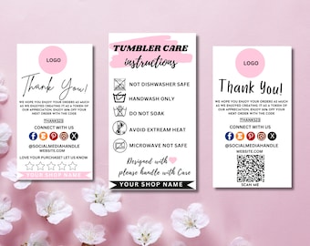 Editable Tumbler Care Card Template| Tumbler Care Label| Printable Tumbler Care Instructions Card Guide| Tumbler Packaging Insert| Thank You