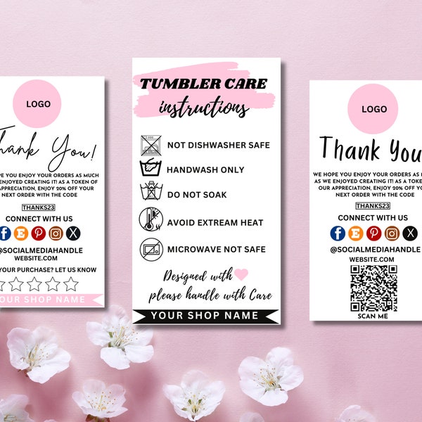 Editable Tumbler Care Card Template| Tumbler Care Label| Printable Tumbler Care Instructions Card Guide| Tumbler Packaging Insert| Thank You
