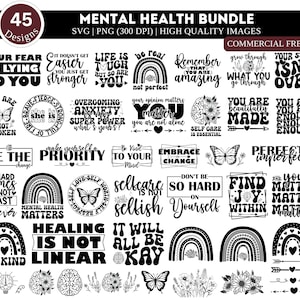 Mental Health SVG PNG Bundle| Inspirational svg| Positive Svg| Motivational Svg| Hope Svg| Mental Health Awareness| Daily Affirmation svg