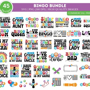 Pacchetto PNG SVG Bingo/ Bingo Png/ Carta Bingo Svg/ Giocatore Bingo Svg/ Giochi di Bingo Svg/ Camicia Bingo Svg/ Vittoria Bingo Svg/ Giocatore Bingo png