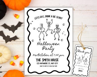 Editable Halloween Costume Party Invite, Hand Drawn Halloween Party Invitation, Printable Whimsical Hand Drawn Halloween Party Invitation