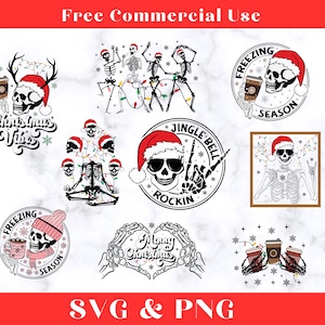Conceptions de paquet de crânes de Noël SVG| Squelette de Noël svg| Drôle de Noël svg| Paquet de Noël PNG| Saison d’hiver Png| Pack Squelette