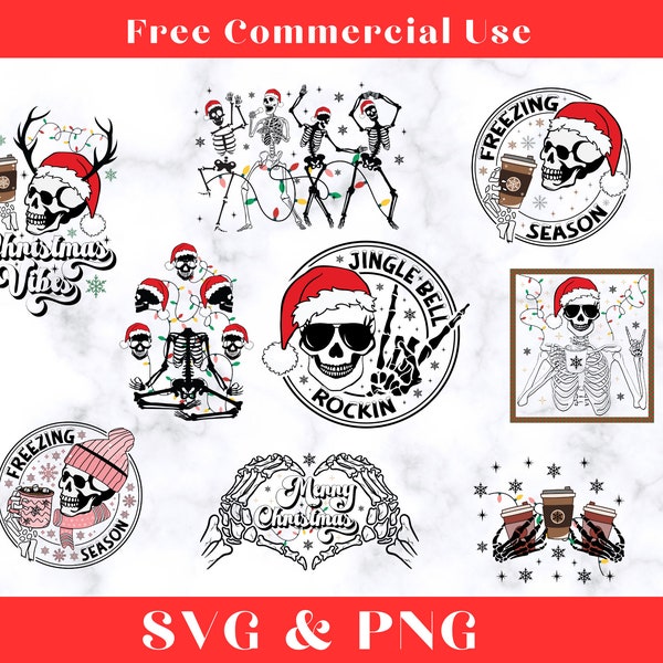 Kerst schedels bundel ontwerpen SVG| Kerst skelet SVG| Grappige kerst-svg| Kerstbundel PNG| Winterseizoen png| Skelet bundel