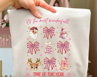 It's the Most Wonderful Time of the year png, Retro Christmas Png, Santa Png, Pink Bow Png, Christmas Sublimation Design, Digital Download