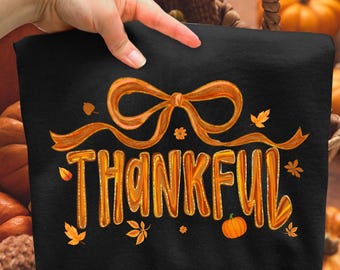 Preppy Thankful Png, Fall Coquette Bow Png, Christian Fall Shirt Design (Design Sublimation), Digital Download