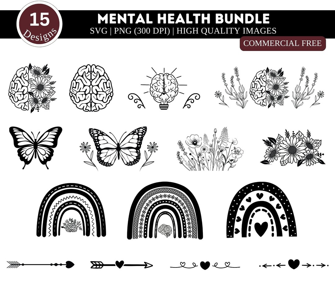 Mental Health SVG PNG Bundle Self Love Svg Butterfly Png Positive Svg ...