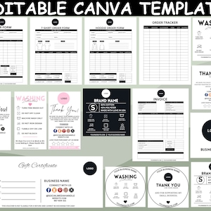 Bearbeitbares Kleidungs-Business-Bundle| Bestellschein| Druckbare Pflegekarten| Waschanleitung| Verpackungseinsätze | Bearbeitbare Canva Template-Form