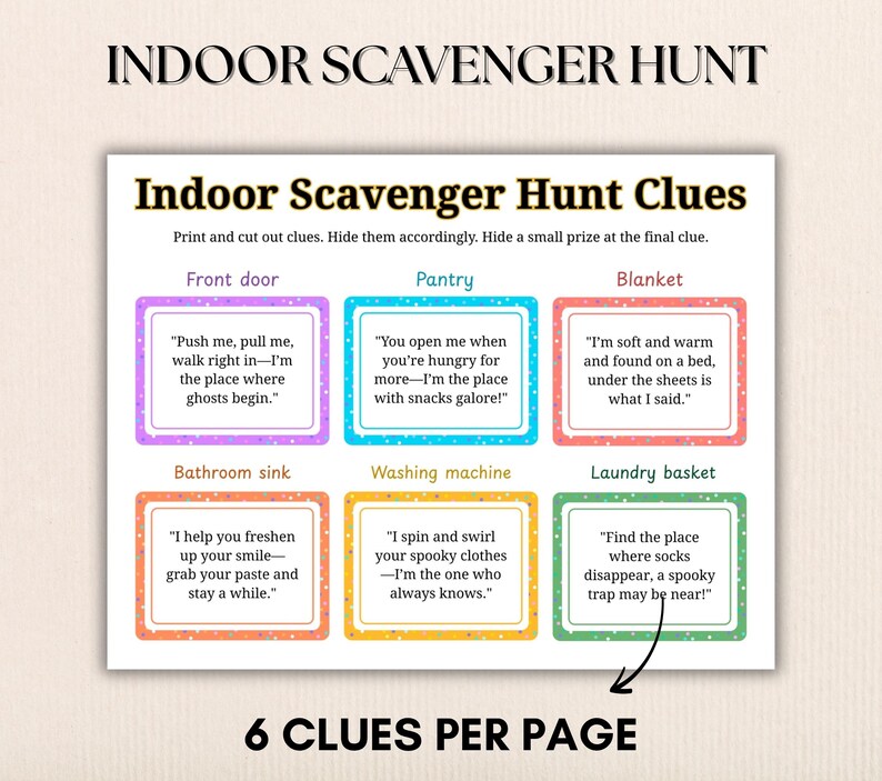 Sink Riddle Indoor Scavenger Hunt Printable, Treasure Hunt for Kids Template, Teen ...