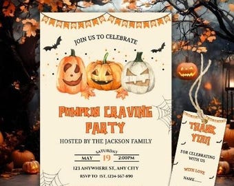 Pumpkin Carving Party Invitation, Editable Halloween Party Invitation, Kid Halloween Invitation, Halloween Pumpkin Craving Party Invitation