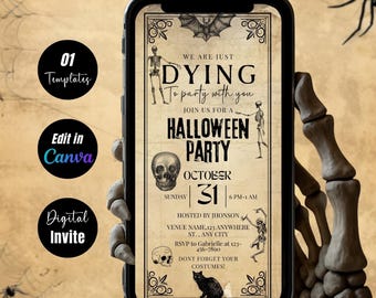 Vintage Halloween party Invitation, Editable Halloween Party Invite, Adults Halloween Costume party Invite, Dying Halloween party invitation