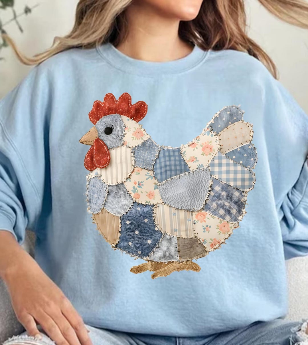 Patchwork Chicken Hen Png, Faux Patchwork Hen Png, Blue Toile Chicken ...