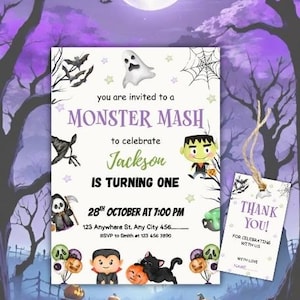 Kids Halloween Party Invitation Calling All Monsters Invitation, Editable Monster Mash Halloween Birthday, Halloween Birthday Invitation