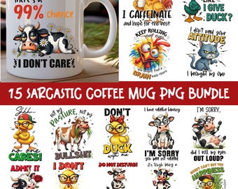 Sarcastic Quote Mug Wrap Bundle, Funny Animals Mug Png Bundle, Sarcastic Quotes Coffee Mug Print, Funny Cow Png Bundle (Digital Download)