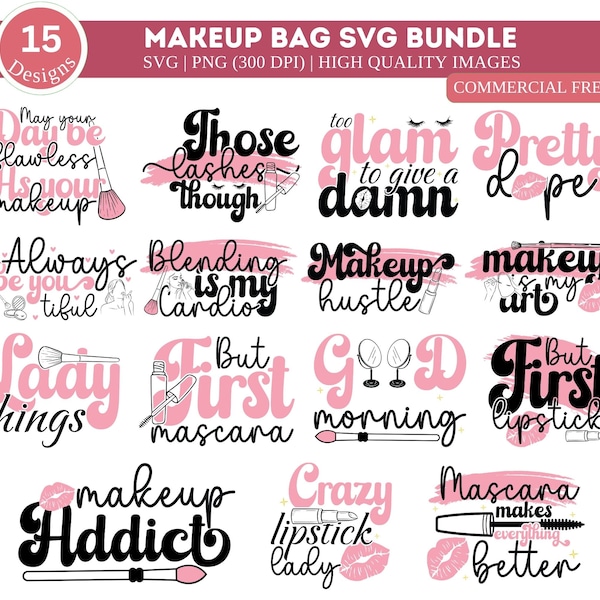 Makeup Bag SVG Bundle| Makeup Bag Svg| Makeup Svg| Makeup Bag Design| Bag Svg| Fashion Svg| Mascara Svg| Beauty Quotes| Cosmetic Bag Svg