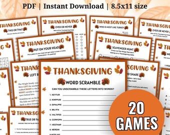 Thanksgiving Games Bundle, Thanksgiving Games for Adults Kids, Thanksgiving Party Games, Thanksgiving Game Printable, Friendsgiving games