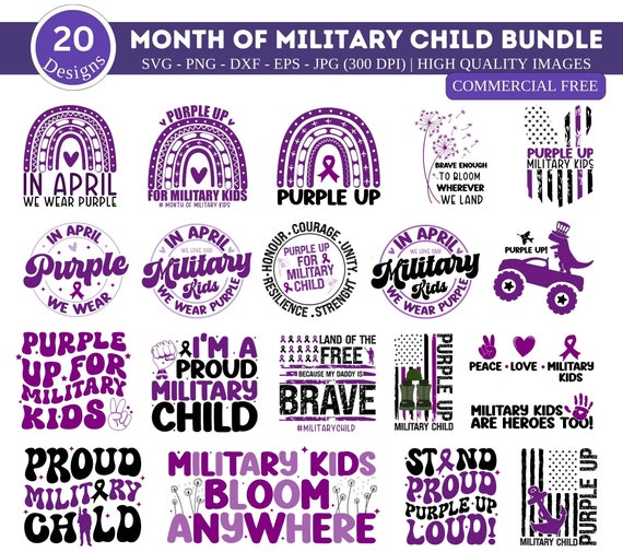 Military Child Month SVG PNG Bundle| Purple Up for Military Kids Svg| Month of the Military Child Svg| Patriotic Svg| Child Shirt Design Svg