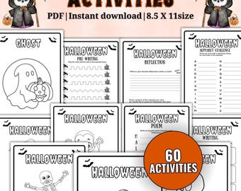 Afdrukbare bundel Halloween-kleurplaten, Halloween-kleurboek, Halloween-kleurplaten, Halloween-activiteit voor kinderen, Halloween-activiteiten