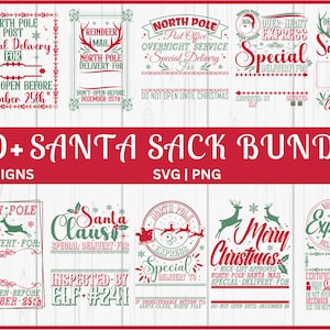 Paquet SVG du sac du Père Noël| Joyeux Noël SVG Bundle| Père Noël svg| Courrier du Père Noël svg| Sac cadeau svg| Sac du Père Noël| Pôle Nord Svg| Sac De Père Noël Svg