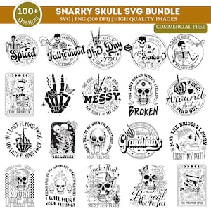 Snarky Schädel SVG PNG Designs Bundle | Sarkastische svg Bundle Designs | Lustige Skelett svg | Skelett svg | Freche Bundle-Svg | Erwachsenen Humor svg png