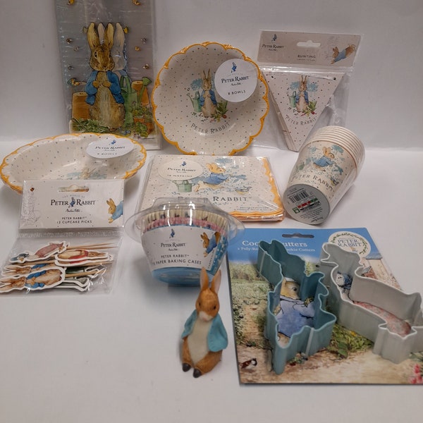 Peter Rabbit Beatrix Potter Party Paper Plates,Bowls,Napkins,Cups,Bunting,Cake Toppers,Cupcake Cases,Cookie Cutters.All Officially Licensed.