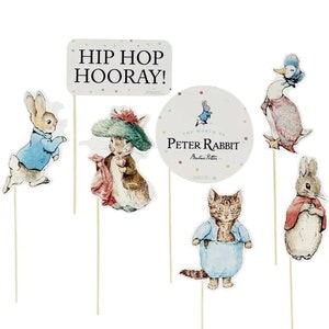 Grands accessoires photo Peter Rabbit avec Peter Rabbit, Flopsy Bunny, Jemima Puddle Duck, Benjamin Bunny et Tom Kitten. Paquet de 7 bâtons