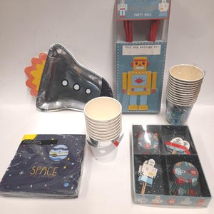Super Science Birthday Party Supplies Set - Plates, Napkins, Cups For 16 Guests, Kids Science Themed Tableware