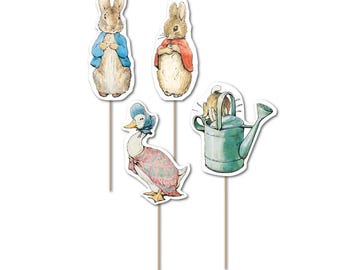 Peter rabbit beatrix potter cupcake topper picks. double sided cupcake picks. pack of 12. 4 designs, 3 of each design. officially licenced