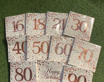 Rose Gold Birthday Napkins: Sparkling Fizz Design, Set of 16