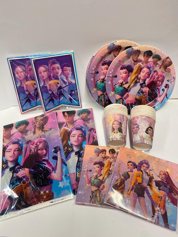 K-Pop Demon Hunters Party : Plates, Cups, Napkins, Table Cover, Banner, Balloons, Cake Topper, Loot Bags. More stock on the way !