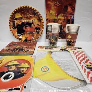 Fireman Party Supplies Set: Plates, Cups, Napkins, Tablecover