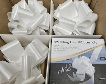 White Wedding Car Ribbon Kit: 3 Pull Bows & 9m Ribbon