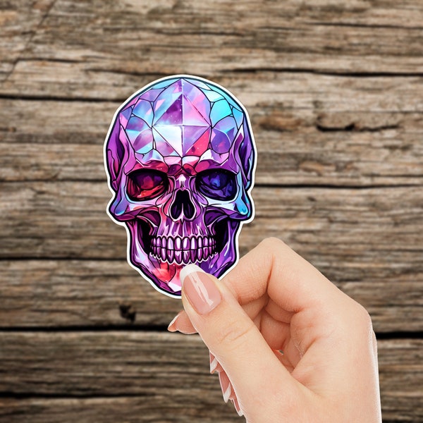 Purple Crystal Skull Sticker | Water-Resistant Sticker For Laptops, Consoles, Planners, Notebooks, Journals | Size Options | Trippy Sticker