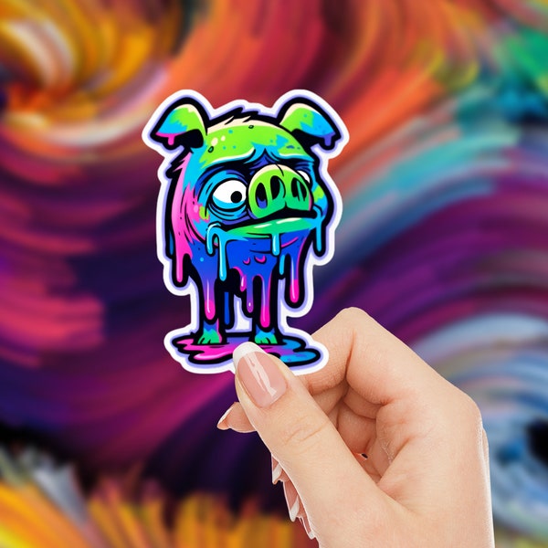 Trippy Melting Pig Sticker | Water-Resistant Sticker For Laptops, Consoles, Planners, Notebooks, Journals | Size Options | Psychedelic Pig