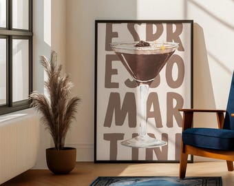 Arte mural minimalista de martini espresso / Impresión artística de cócteles / Descarga digital