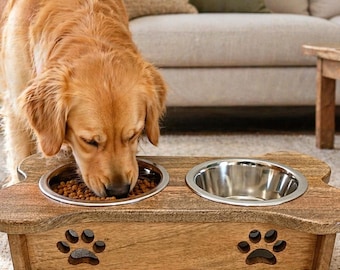 Wooden Pet Feeder with steel Bowls