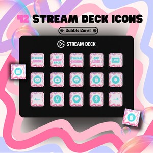 42 „Bubble Burst“ Stream Deck Icons | | Zucken | Discord | YouTube | Luftschlangen | Elgato | Lila | Rosa | Blau