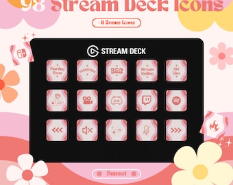 98 Sunset GROOVY Stream Deck Icons | Streamer | Twitch | Discord | Youtube | Streaming Assets | Elgato | Pink