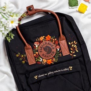 Custom Embroidered Backpack Kanken, Fall Flower Embroidered Fjallraven Kanken, Burnt Orange Bouquet, Mushroom Embroidered Bag, Gift for Her