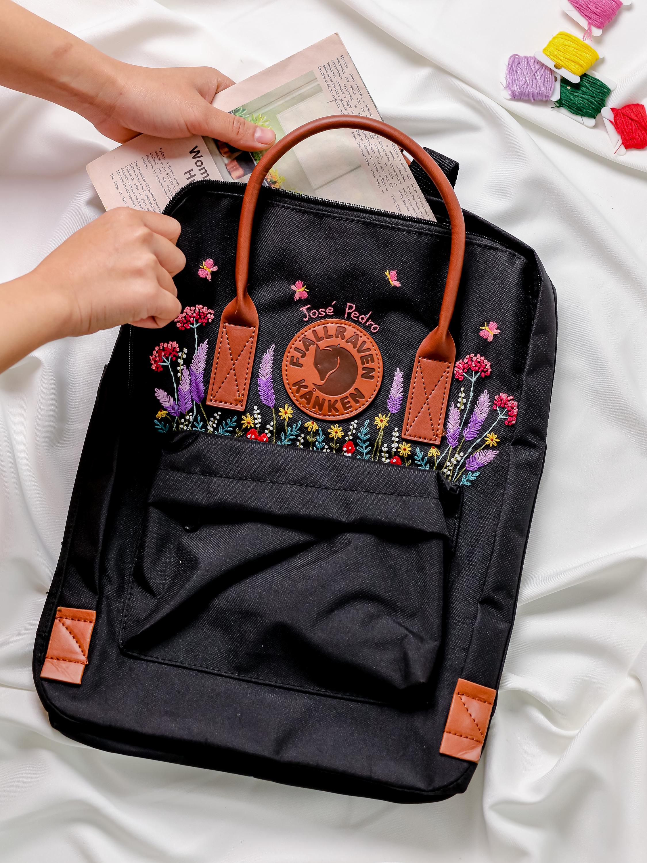 Kanken Backpack Embroidered With Lavender, Butterflies 