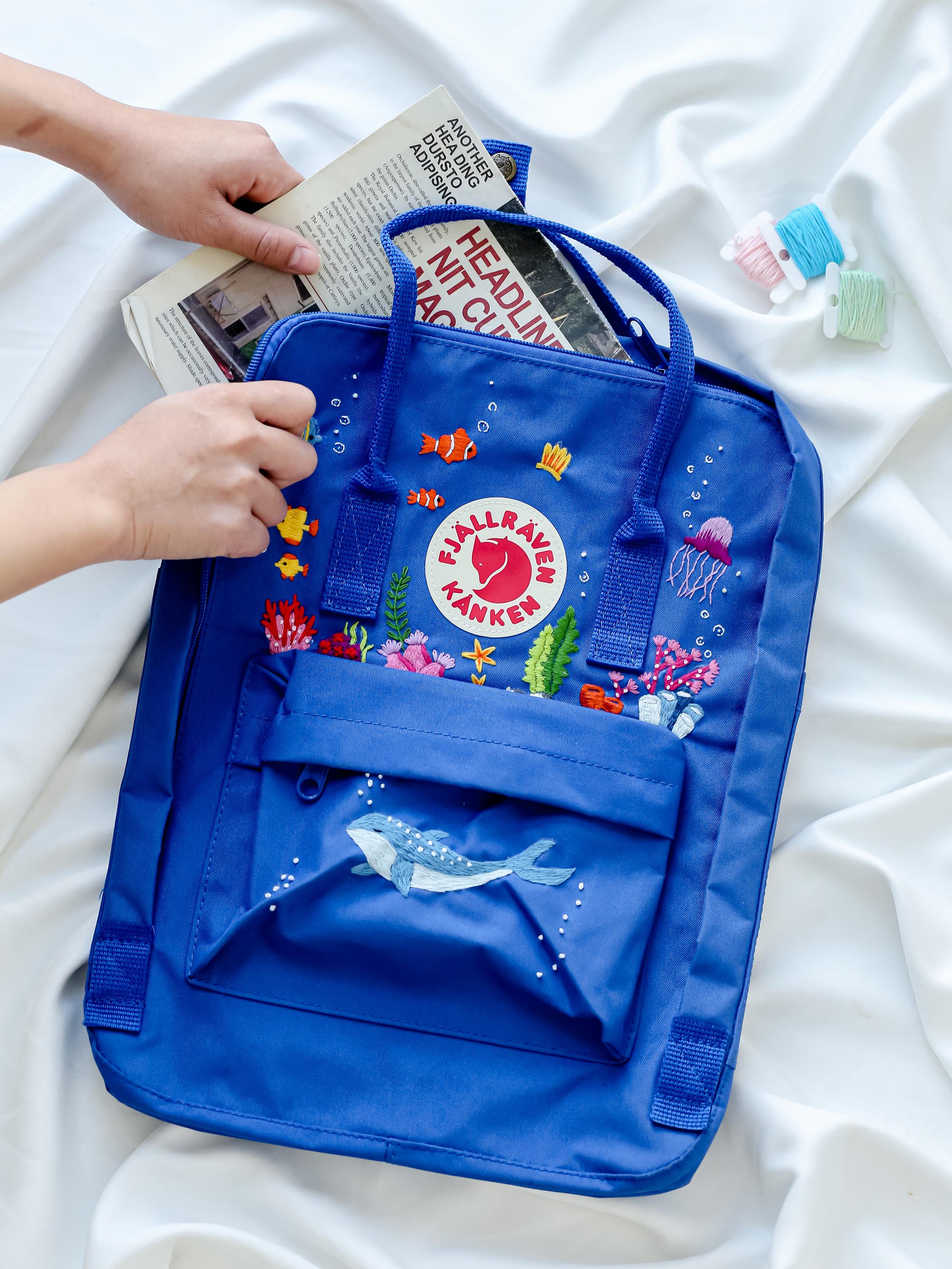 Kanken Bag Embroidered with Ocean, Whale, Coral & Octopus | Fjallraven Kanken Backpack Embroidered with Sea | Gift for Sea Lovers and Divers