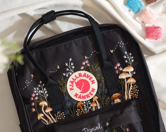 Custom Embroidered Backpack, Flower, Mushrooms Embroidered Fjallraven Kanken Custom,  Mini Backpack Embroidery Wildflower, Personalized Gift