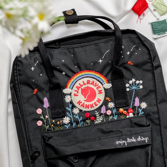 Fjallraven Kanken Backpack with Custom Hand Embroidered.? Fjallraven Kanken Rose Embroidered Backpack | Custom Hand  main image 2