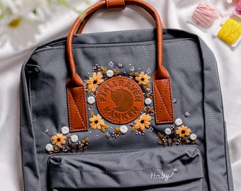 Custom Embroidered Backpack, Wildflower, Sunflowers Embroidered Kanken, Travel Bag Embroidery Rose, Floral Embroidered Fjallraven Bag Custom