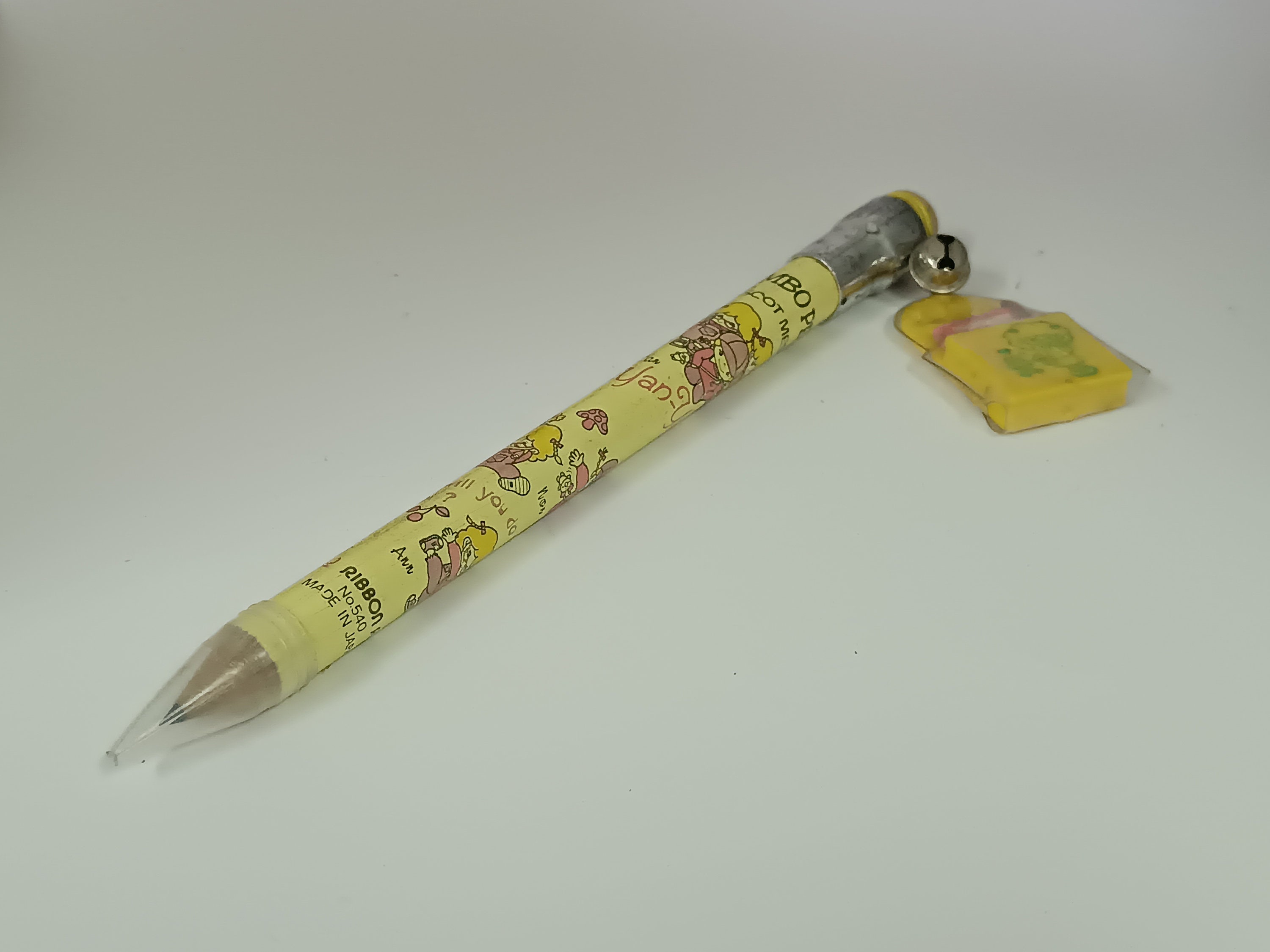 Vintage Jumbo Pencil with Mascot Message Triple Yan Yan Ribbon Japan Yellow Version