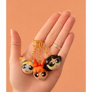Handmade powerpuff girls  Ornament/Keychain: Polymer Clay Charm, buttercup, blossom, or bubbles please specify which one