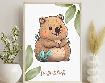 Mural/poster for babies and children's rooms - digital print as a gift - Quokka "Be happy" cute animal